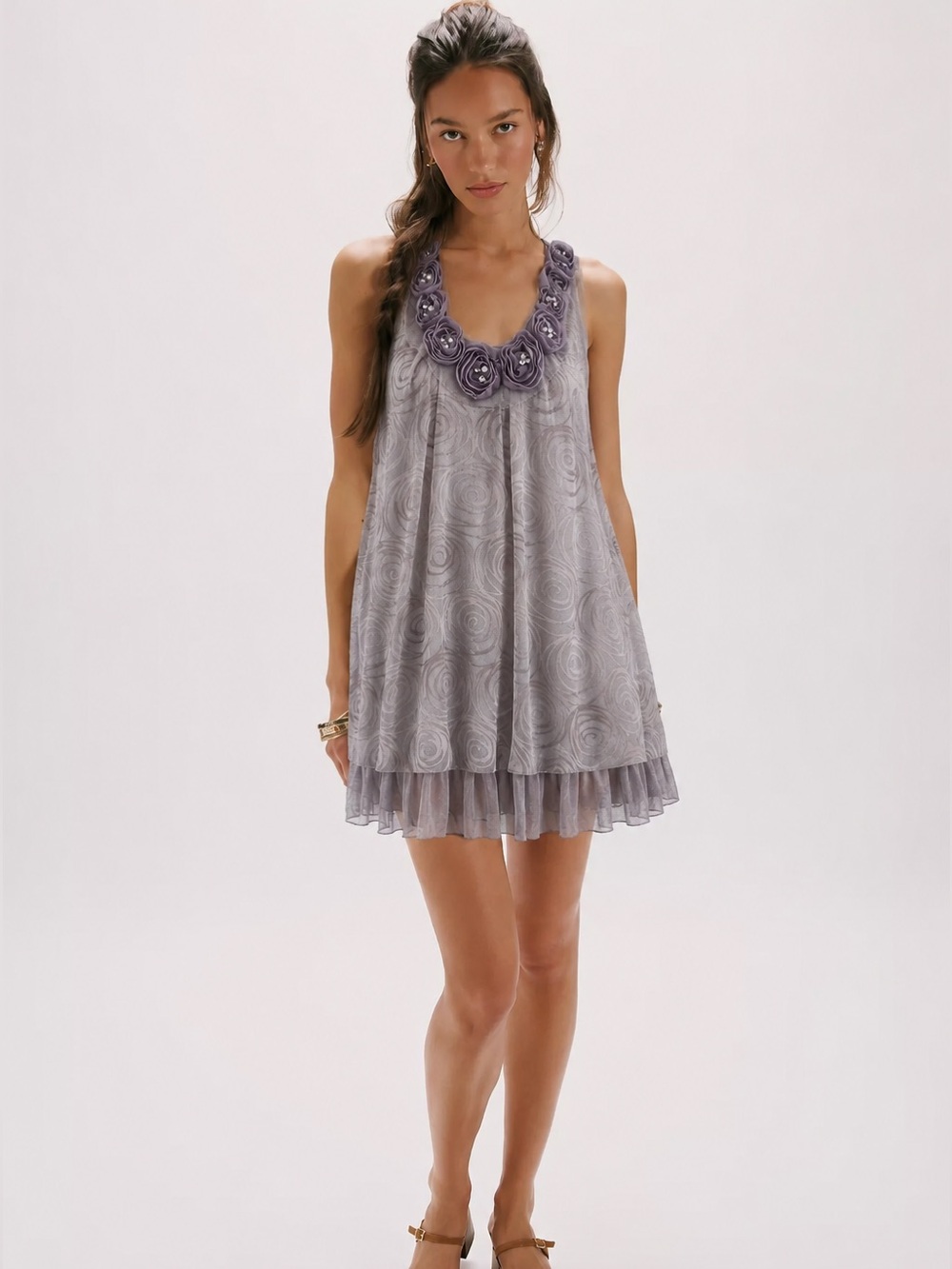 Adrianna Papell Silk Burnout Baby Doll Party Mini Dress